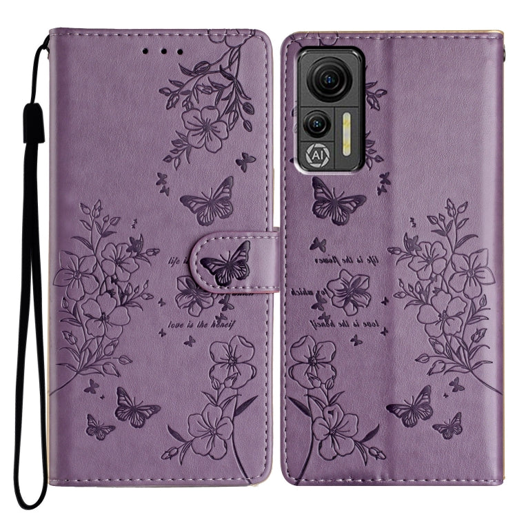 For Ulefone Note 14 Butterflies and Flowers Leather Phone Case(Purple) - Ulefone Cases by PMC Jewellery | Online Shopping South Africa | PMC Jewellery | Buy Now Pay Later Mobicred