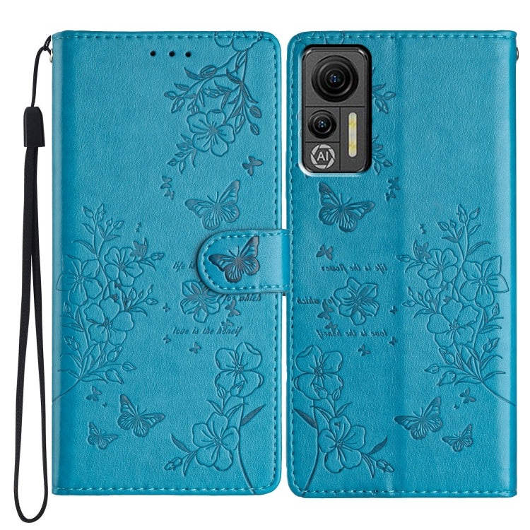 For Ulefone Note 14 Butterflies and Flowers Leather Phone Case(Blue) - Ulefone Cases by PMC Jewellery | Online Shopping South Africa | PMC Jewellery | Buy Now Pay Later Mobicred