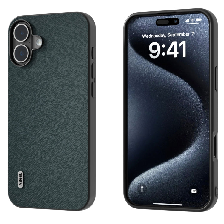 For iPhone 16 ABEEL Black Frame Genuine Leather Elegant Phone Case(Green) - iPhone 16 Cases by PMC TechLife | Online Shopping South Africa | PMC TechLife | Buy Now Pay Later Mobicred
