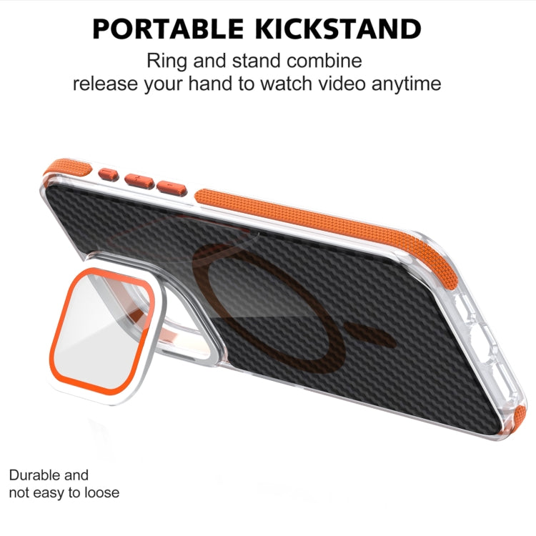 For iPhone 16 Pro Magsafe Dual-Color Carbon Fiber Lens Film Phone Case with Lens Fold Holder(Black) - iPhone 16 Pro Cases by PMC TechLife | Online Shopping South Africa | PMC TechLife | Buy Now Pay Later Mobicred