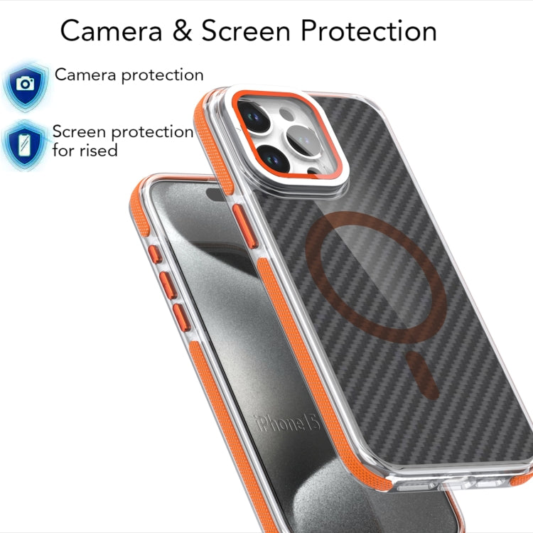 For iPhone 16 Pro Max Magsafe Dual-Color Carbon Fiber Lens Film Phone Case with Lens Fold Holder(Gray) - iPhone 16 Pro Max Cases by PMC TechLife | Online Shopping South Africa | PMC TechLife | Buy Now Pay Later Mobicred