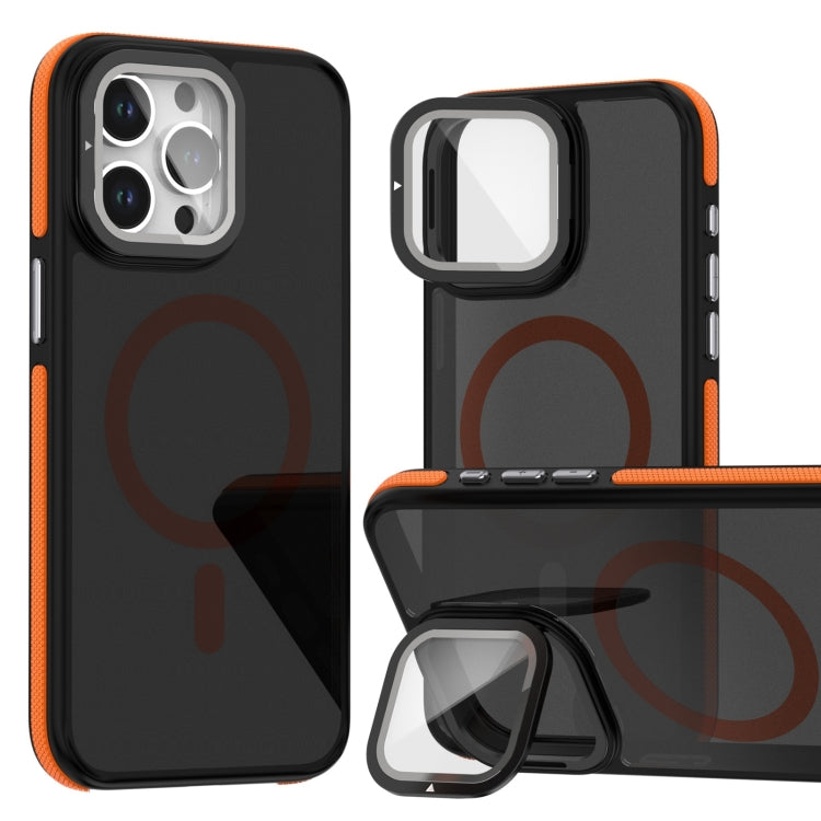 For iPhone 16 Pro Max Magsafe Dual-Color Skin Feel Lens Film Phone Case with Lens Fold Holder(Orange) - iPhone 16 Pro Max Cases by PMC TechLife | Online Shopping South Africa | PMC TechLife | Buy Now Pay Later Mobicred