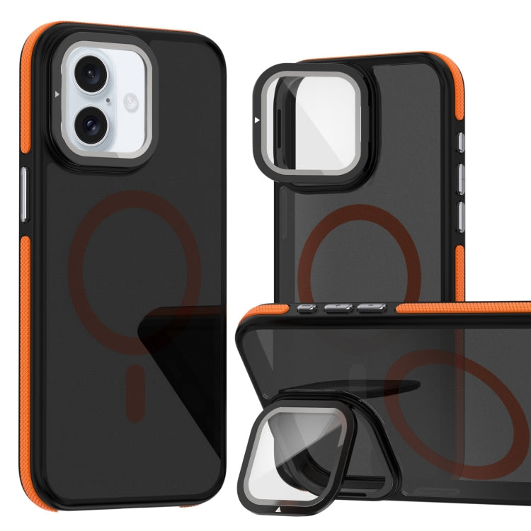 For iPhone 16 Magsafe Dual-Color Skin Feel Lens Film Phone Case with Lens Fold Holder(Orange) - free shipping - PMC TechLife - Order now!