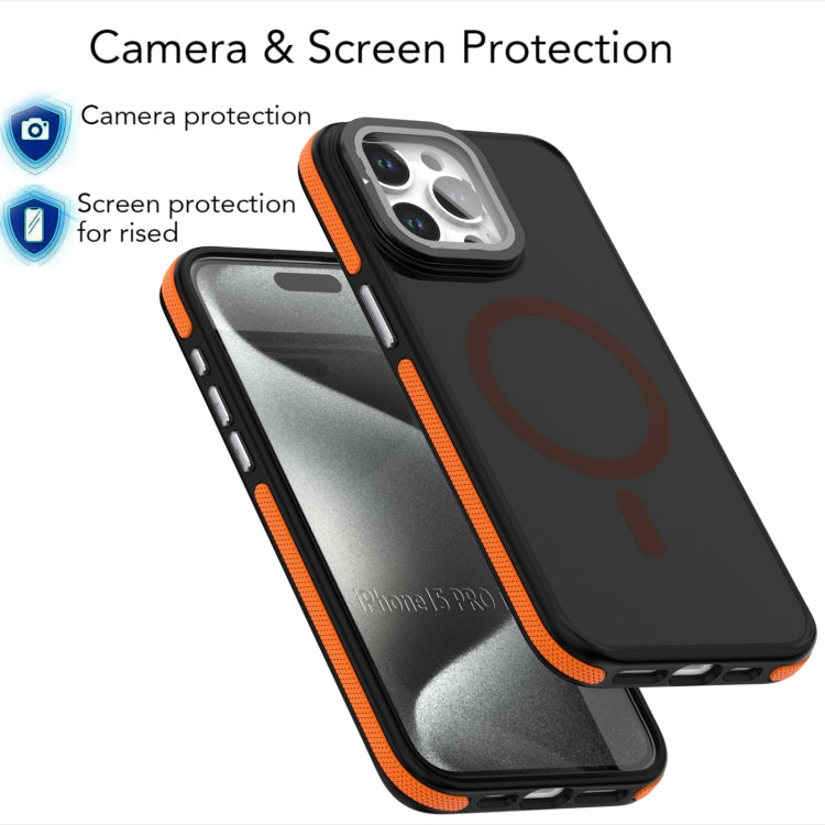 For iPhone 16 Magsafe Dual-Color Skin Feel Lens Film Phone Case with Lens Fold Holder(Purple) - More iPhone Cases by PMC TechLife | Online Shopping South Africa | PMC TechLife | Buy Now Pay Later Mobicred
