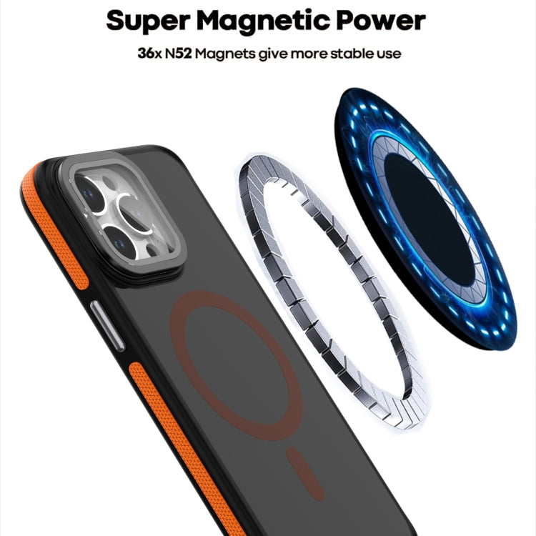 For iPhone 16 Pro Magsafe Dual-Color Skin Feel Lens Film Phone Case with Lens Fold Holder(Red) - More iPhone Cases by PMC TechLife | Online Shopping South Africa | PMC TechLife | Buy Now Pay Later Mobicred