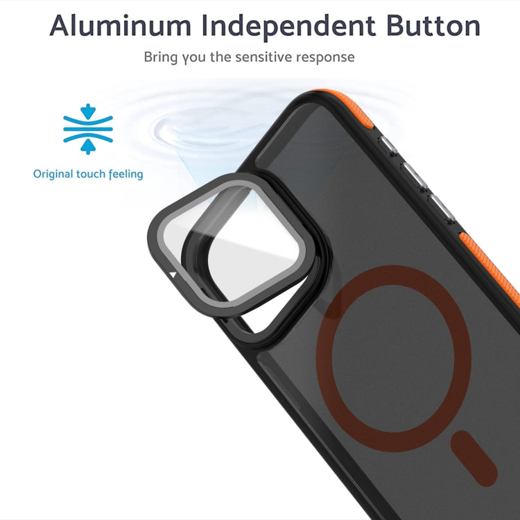 For iPhone 16 Pro Max Magsafe Dual-Color Skin Feel Lens Film Phone Case with Lens Fold Holder(Orange) - iPhone 16 Pro Max Cases by PMC TechLife | Online Shopping South Africa | PMC TechLife | Buy Now Pay Later Mobicred