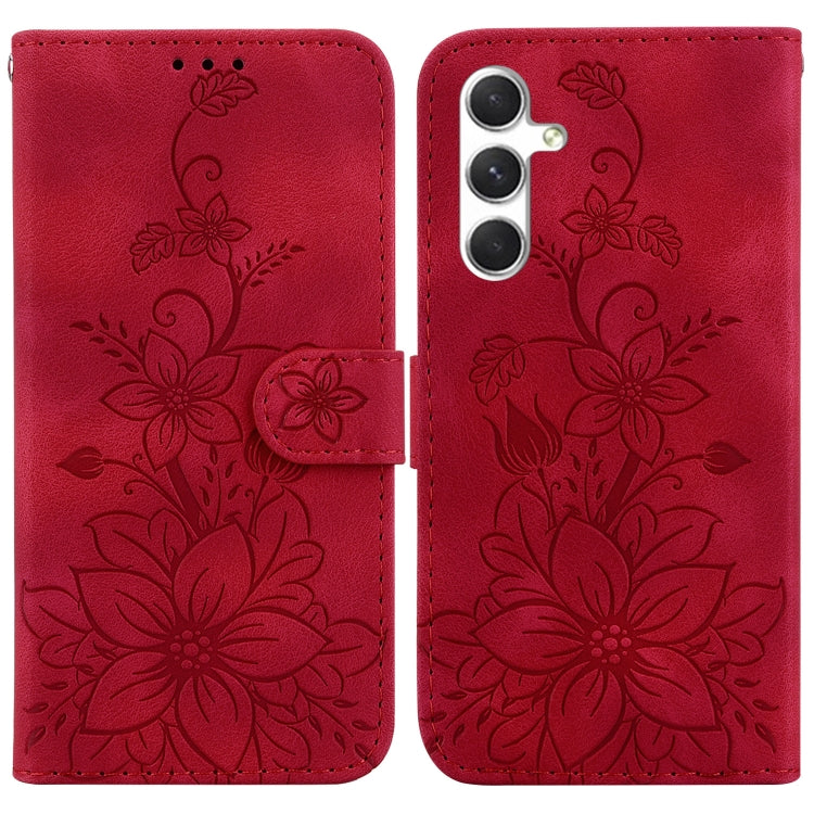For Samsung Galaxy S25 5G Lily Embossed Leather Phone Case(Red) - Galaxy S25 5G Cases by PMC Jewellery | Online Shopping South Africa | PMC Jewellery | Buy Now Pay Later Mobicred