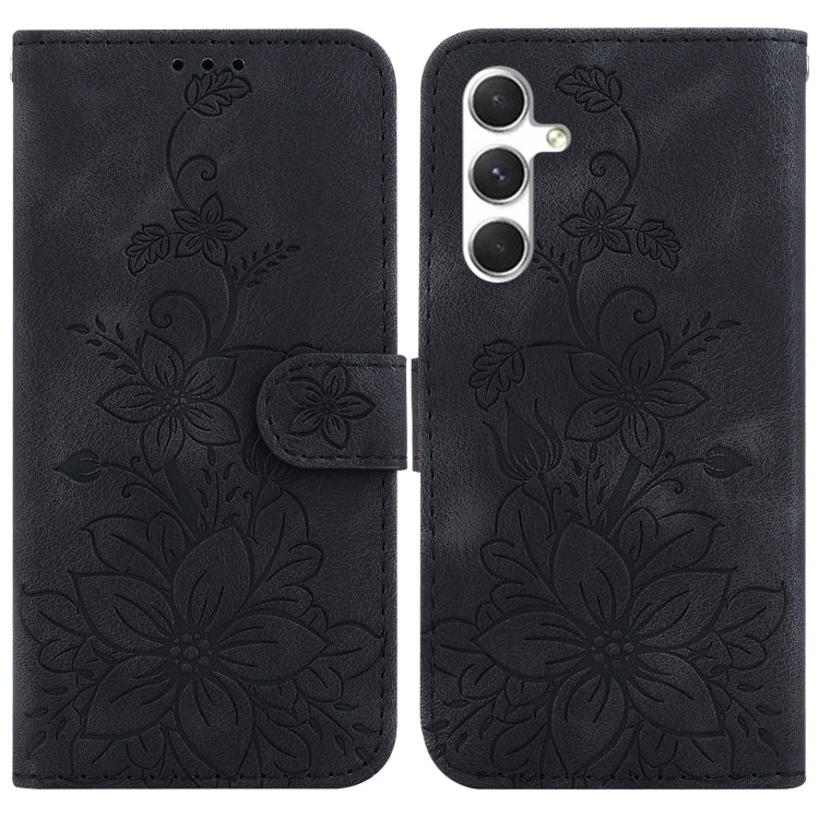 For Samsung Galaxy S25+ 5G Lily Embossed Leather Phone Case(Black) - Galaxy S25+ 5G Cases by PMC Jewellery | Online Shopping South Africa | PMC Jewellery | Buy Now Pay Later Mobicred