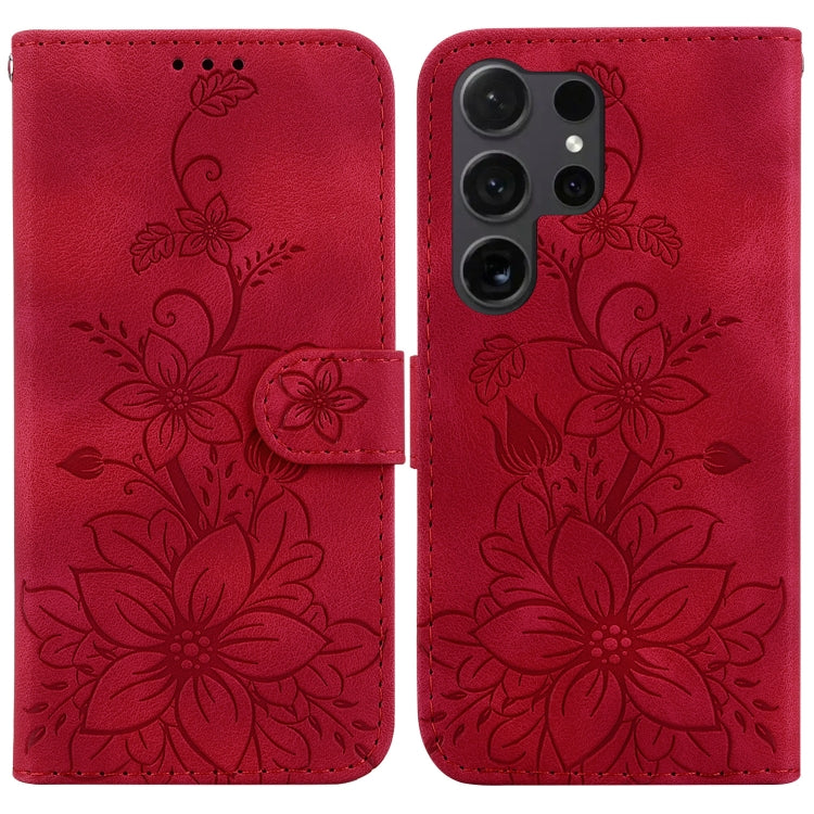 For Samsung Galaxy S25 Ultra 5G Lily Embossed Leather Phone Case(Red) - free shipping - PMC Jewellery - Order now!