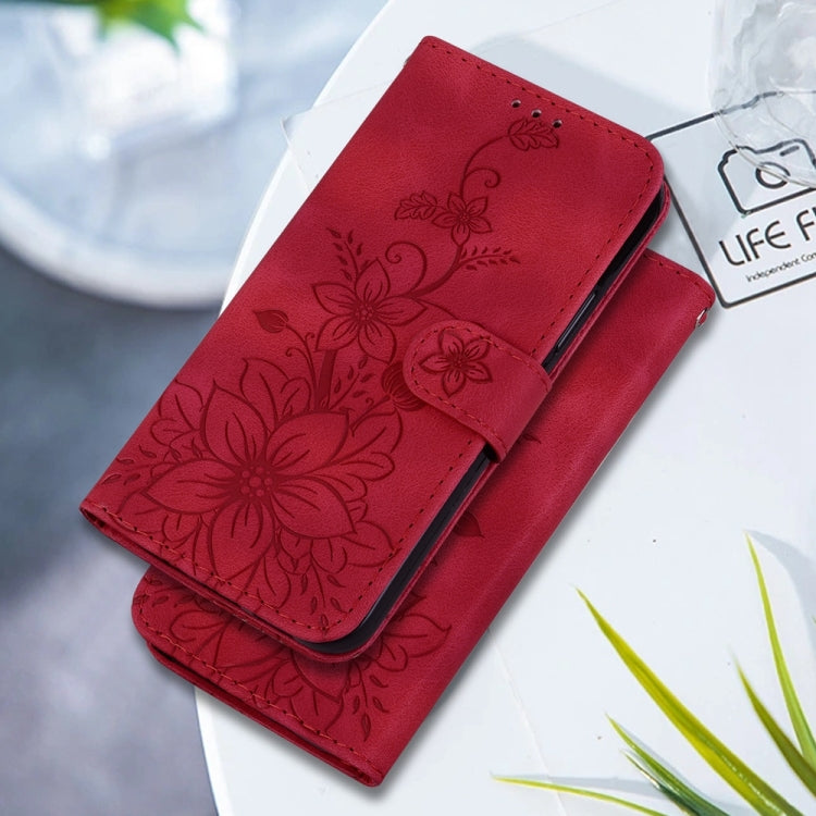 For Samsung Galaxy S25 Ultra 5G Lily Embossed Leather Phone Case(Red) - free shipping - PMC Jewellery - Order now!