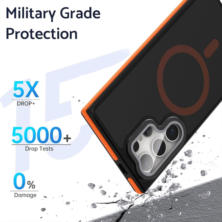 For Samsung Galaxy S24 Ultra 5G Magsafe Dual-Color Skin Feel Lens Film Phone Case with Lens Fold Holder(Red) - Galaxy S24 Ultra 5G Cases by PMC Jewellery | Online Shopping South Africa | PMC Jewellery | Buy Now Pay Later Mobicred