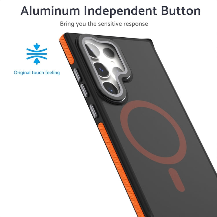 For Samsung Galaxy S24 Ultra 5G Magsafe Dual-Color Skin Feel Lens Film Phone Case with Lens Fold Holder(Red) - Galaxy S24 Ultra 5G Cases by PMC Jewellery | Online Shopping South Africa | PMC Jewellery | Buy Now Pay Later Mobicred