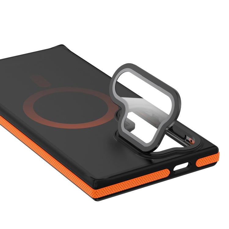 For Samsung Galaxy S24 Ultra 5G Magsafe Dual-Color Skin Feel Lens Film Phone Case with Lens Fold Holder(Red) - Galaxy S24 Ultra 5G Cases by PMC Jewellery | Online Shopping South Africa | PMC Jewellery | Buy Now Pay Later Mobicred