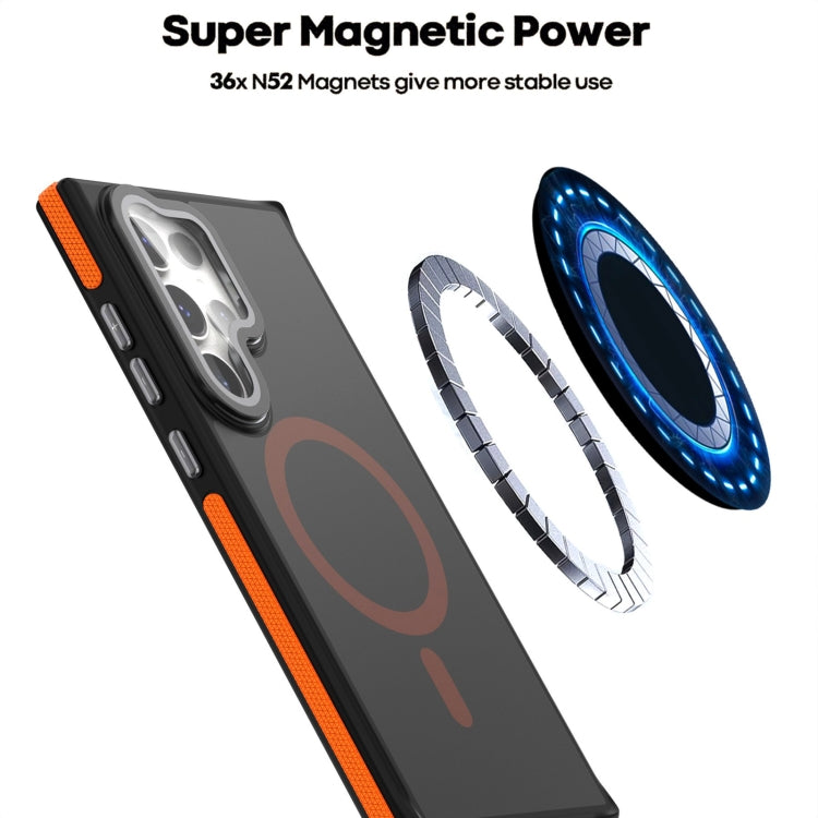 For Samsung Galaxy S24 Ultra 5G Magsafe Dual-Color Skin Feel Lens Film Phone Case with Lens Fold Holder(Blue) - Galaxy S24 Ultra 5G Cases by PMC Jewellery | Online Shopping South Africa | PMC Jewellery | Buy Now Pay Later Mobicred