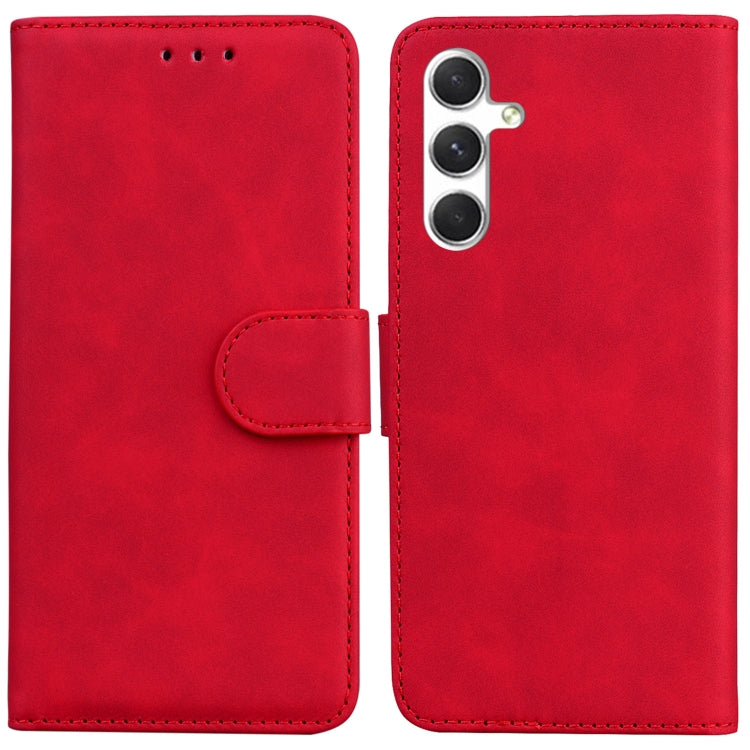 For Samsung Galaxy S25+ 5G Skin Feel Pure Color Flip Leather Phone Case(Red) - free shipping - PMC Jewellery - Order now!