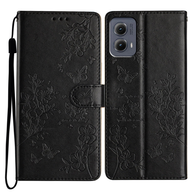 For Motorola Edge 2024 Butterflies and Flowers Leather Phone Case(Black) - Motorola Cases by PMC Jewellery | Online Shopping South Africa | PMC Jewellery | Buy Now Pay Later Mobicred