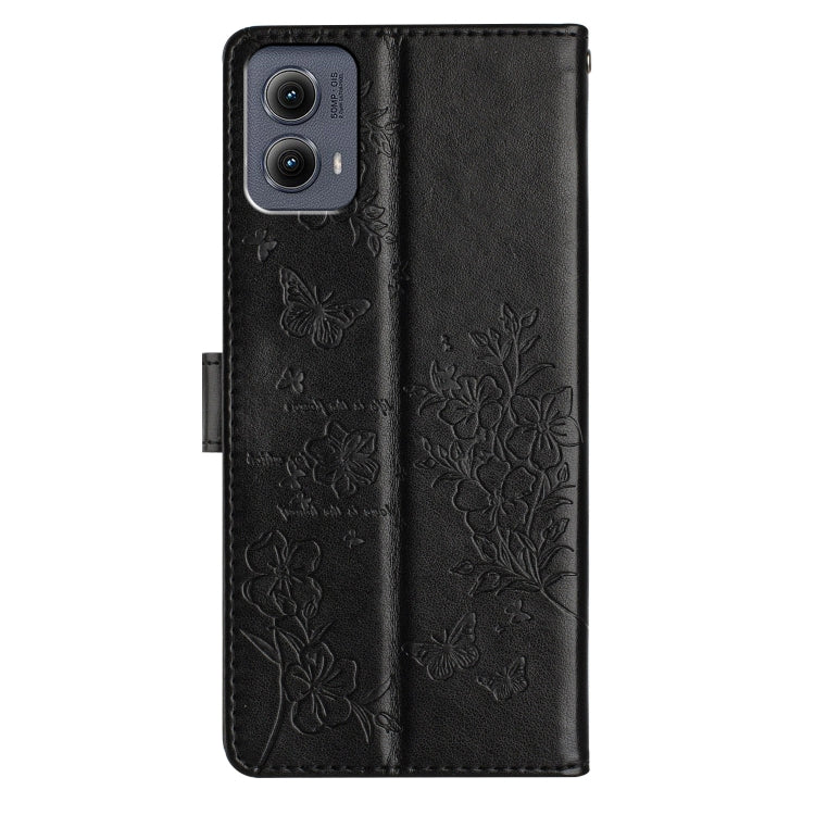 For Motorola Edge 2024 Butterflies and Flowers Leather Phone Case(Black) - Motorola Cases by PMC Jewellery | Online Shopping South Africa | PMC Jewellery | Buy Now Pay Later Mobicred
