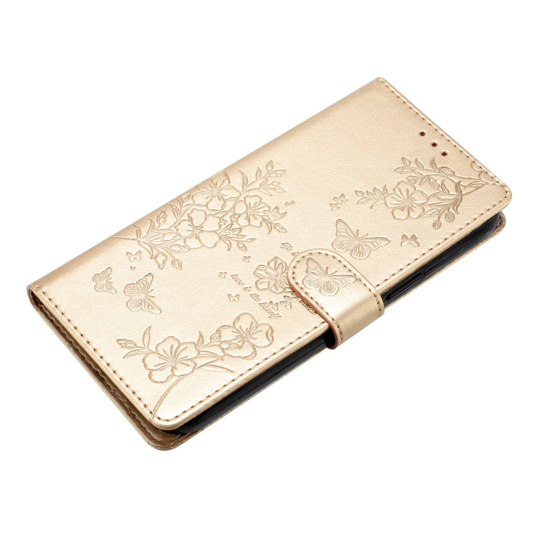 For Motorola Moto G Play 5G 2024 Butterflies and Flowers Leather Phone Case(Gold) - Motorola Cases by PMC Jewellery | Online Shopping South Africa | PMC Jewellery | Buy Now Pay Later Mobicred