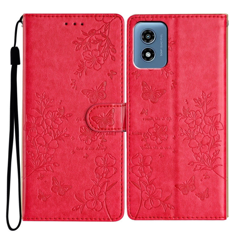 For Motorola Moto G Play 5G 2024 Butterflies and Flowers Leather Phone Case(Red) - Motorola Cases by PMC Jewellery | Online Shopping South Africa | PMC Jewellery | Buy Now Pay Later Mobicred