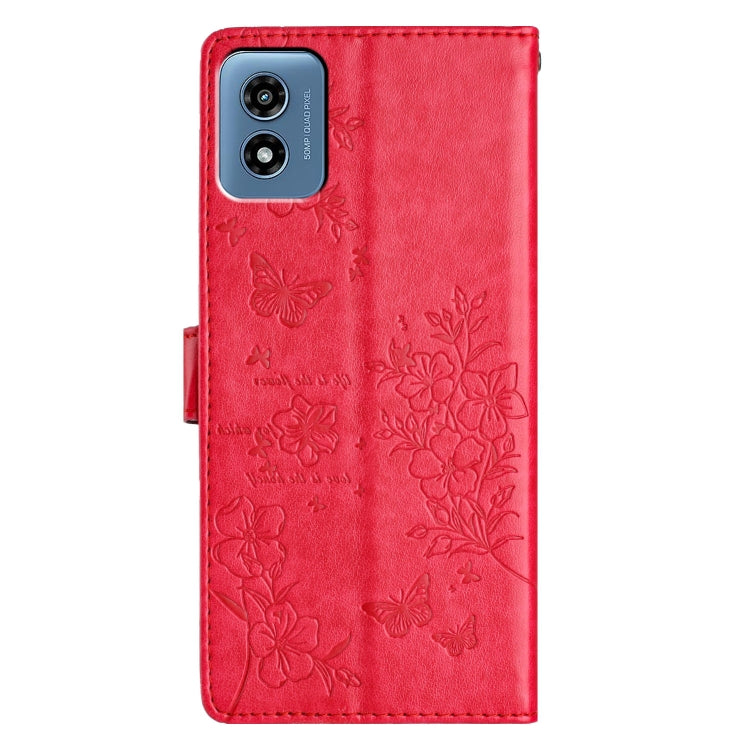For Motorola Moto G Play 5G 2024 Butterflies and Flowers Leather Phone Case(Red) - Motorola Cases by PMC Jewellery | Online Shopping South Africa | PMC Jewellery | Buy Now Pay Later Mobicred