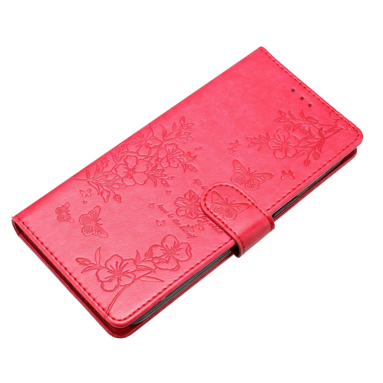 For Motorola Moto G Play 5G 2024 Butterflies and Flowers Leather Phone Case(Red) - Motorola Cases by PMC Jewellery | Online Shopping South Africa | PMC Jewellery | Buy Now Pay Later Mobicred