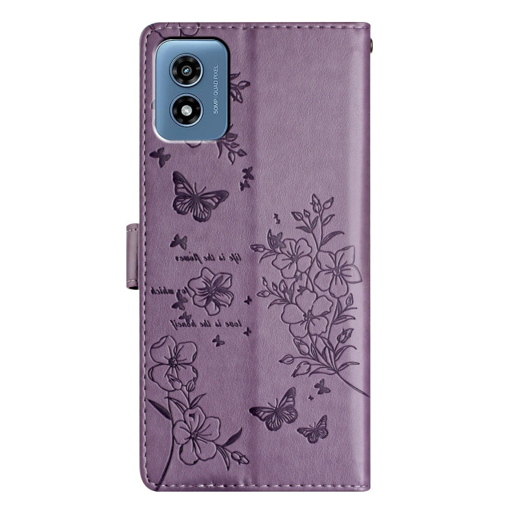 For Motorola Moto G Play 5G 2024 Butterflies and Flowers Leather Phone Case(Purple) - Motorola Cases by PMC Jewellery | Online Shopping South Africa | PMC Jewellery | Buy Now Pay Later Mobicred