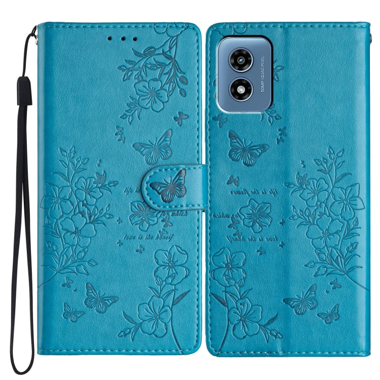 For Motorola Moto G Play 5G 2024 Butterflies and Flowers Leather Phone Case(Blue) - Motorola Cases by PMC Jewellery | Online Shopping South Africa | PMC Jewellery | Buy Now Pay Later Mobicred