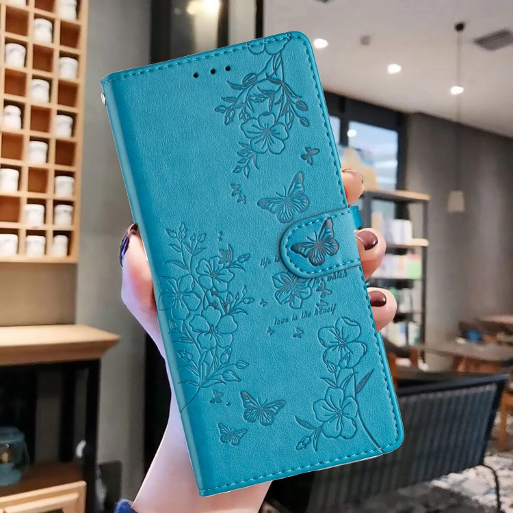 For Motorola Moto G Play 5G 2024 Butterflies and Flowers Leather Phone Case(Blue) - Motorola Cases by PMC Jewellery | Online Shopping South Africa | PMC Jewellery | Buy Now Pay Later Mobicred