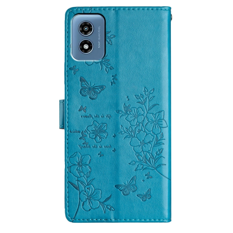 For Motorola Moto G Play 5G 2024 Butterflies and Flowers Leather Phone Case(Blue) - Motorola Cases by PMC Jewellery | Online Shopping South Africa | PMC Jewellery | Buy Now Pay Later Mobicred
