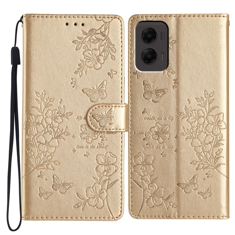 For Motorola Moto G Stylus 5G 2024 Butterflies and Flowers Leather Phone Case(Gold) - Motorola Cases by PMC Jewellery | Online Shopping South Africa | PMC Jewellery | Buy Now Pay Later Mobicred