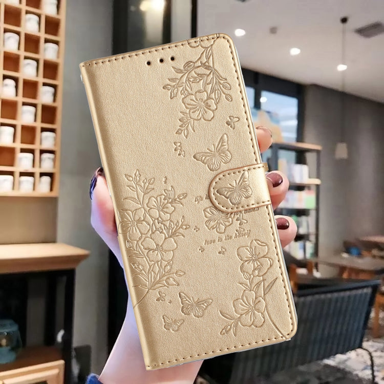 For Motorola Moto G Stylus 5G 2024 Butterflies and Flowers Leather Phone Case(Gold) - Motorola Cases by PMC Jewellery | Online Shopping South Africa | PMC Jewellery | Buy Now Pay Later Mobicred