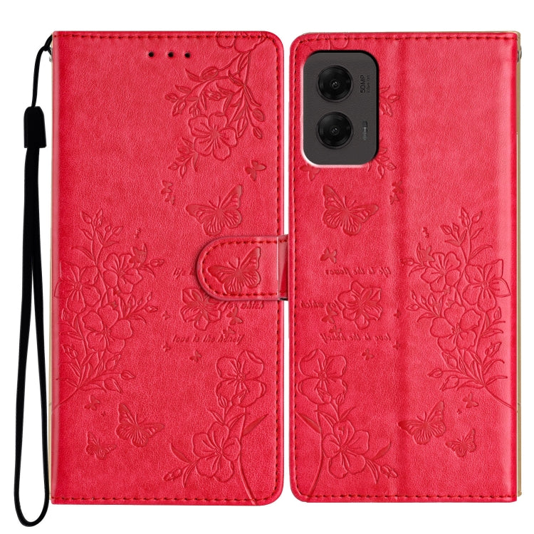 For Motorola Moto G Stylus 5G 2024 Butterflies and Flowers Leather Phone Case(Red) - free shipping - PMC Jewellery - Order now!