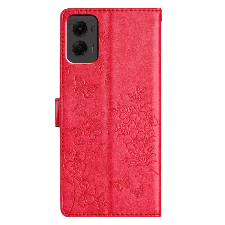 For Motorola Moto G Stylus 5G 2024 Butterflies and Flowers Leather Phone Case(Red) - free shipping - PMC Jewellery - Order now!