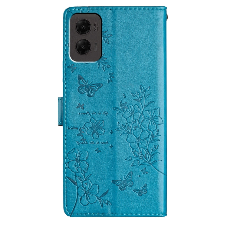 For Motorola Moto G Stylus 5G 2024 Butterflies and Flowers Leather Phone Case(Blue) - Motorola Cases by PMC Jewellery | Online Shopping South Africa | PMC Jewellery | Buy Now Pay Later Mobicred