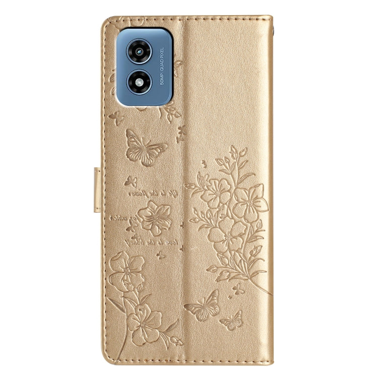 For Motorola Moto G Play 2024 Butterflies and Flowers Leather Phone Case(Gold) - Motorola Cases by PMC Jewellery | Online Shopping South Africa | PMC Jewellery | Buy Now Pay Later Mobicred