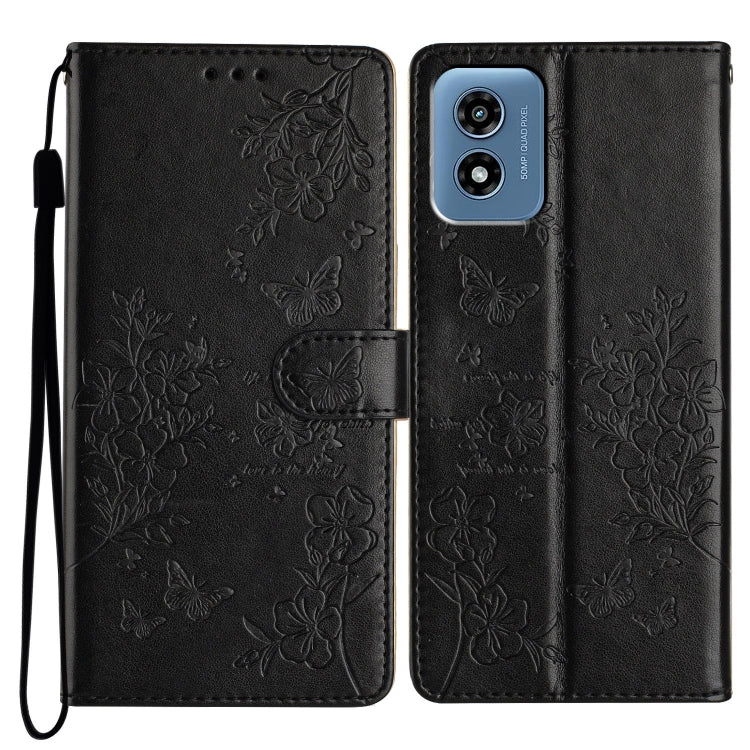 For Motorola Moto G Play 2024 Butterflies and Flowers Leather Phone Case(Black) - free shipping - PMC Jewellery - Order now!