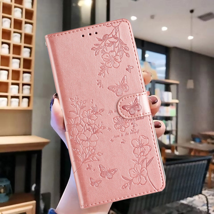 For Motorola Moto G Play 2024 Butterflies and Flowers Leather Phone Case(Rose Gold) - Motorola Cases by PMC Jewellery | Online Shopping South Africa | PMC Jewellery | Buy Now Pay Later Mobicred
