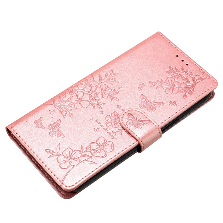 For Motorola Moto G Play 2024 Butterflies and Flowers Leather Phone Case(Rose Gold) - Motorola Cases by PMC Jewellery | Online Shopping South Africa | PMC Jewellery | Buy Now Pay Later Mobicred
