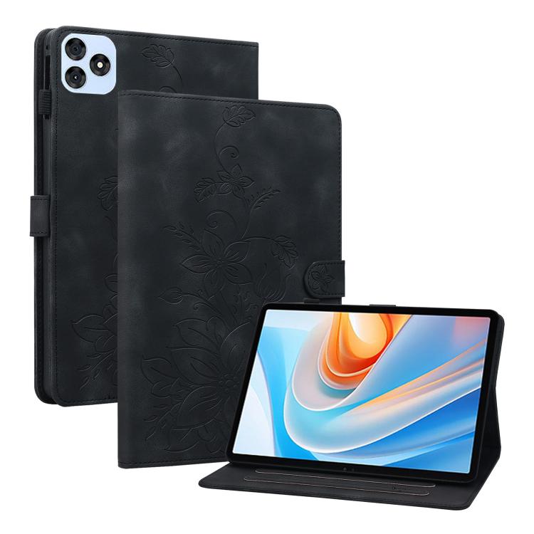 For itel VistaTab 30 Lily Embossed Leather Tablet Case(Black) - Others by PMC TechLife | Online Shopping South Africa | PMC TechLife | Buy Now Pay Later Mobicred