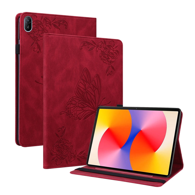For Huawei MatePad SE 11 2024 Butterfly Flower Embossed Leather Tablet Case(Red) - Huawei by PMC Jewellery | Online Shopping South Africa | PMC Jewellery | Buy Now Pay Later Mobicred