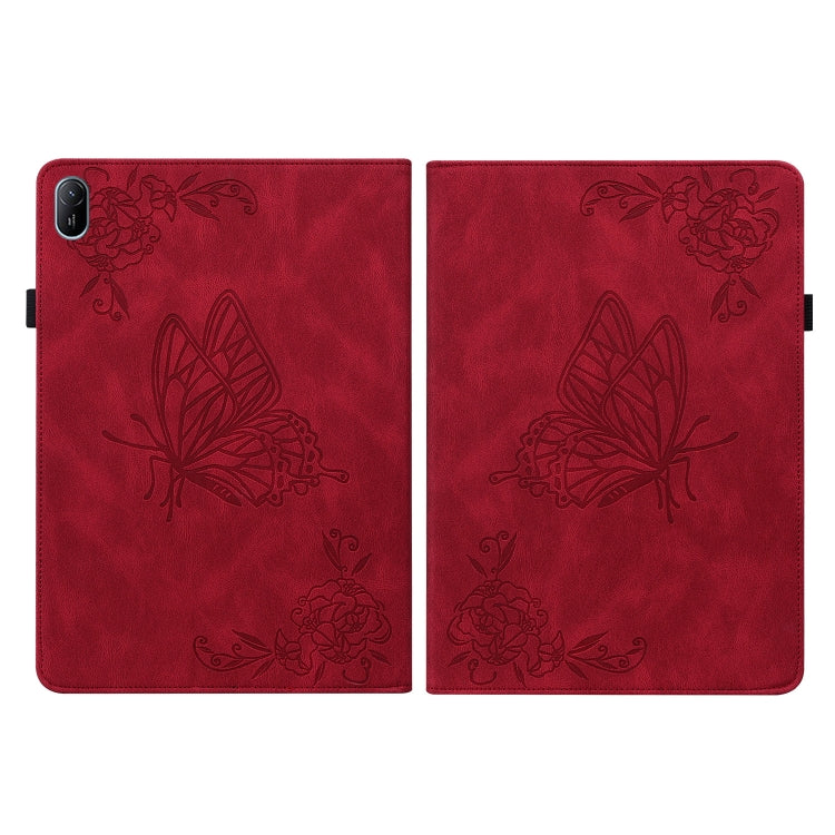 For Huawei MatePad SE 11 2024 Butterfly Flower Embossed Leather Tablet Case(Red) - Huawei by PMC Jewellery | Online Shopping South Africa | PMC Jewellery | Buy Now Pay Later Mobicred
