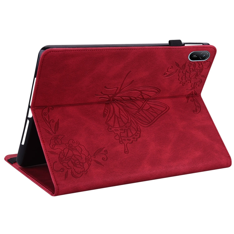 For Huawei MatePad SE 11 2024 Butterfly Flower Embossed Leather Tablet Case(Red) - Huawei by PMC Jewellery | Online Shopping South Africa | PMC Jewellery | Buy Now Pay Later Mobicred