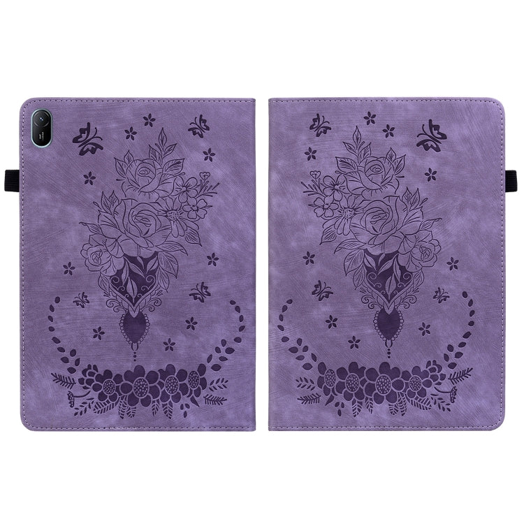 For Huawei MatePad SE 11 2024 Butterfly Rose Embossed Leather Tablet Case(Purple) - Huawei by PMC Jewellery | Online Shopping South Africa | PMC Jewellery | Buy Now Pay Later Mobicred