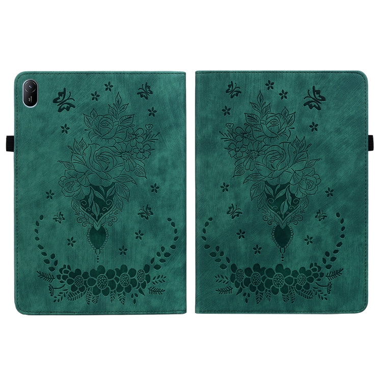 For Huawei MatePad SE 11 2024 Butterfly Rose Embossed Leather Tablet Case(Green) - Huawei by PMC Jewellery | Online Shopping South Africa | PMC Jewellery | Buy Now Pay Later Mobicred