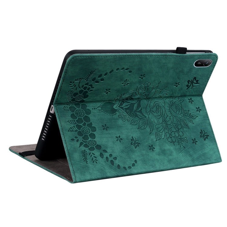 For Huawei MatePad SE 11 2024 Butterfly Rose Embossed Leather Tablet Case(Green) - Huawei by PMC Jewellery | Online Shopping South Africa | PMC Jewellery | Buy Now Pay Later Mobicred