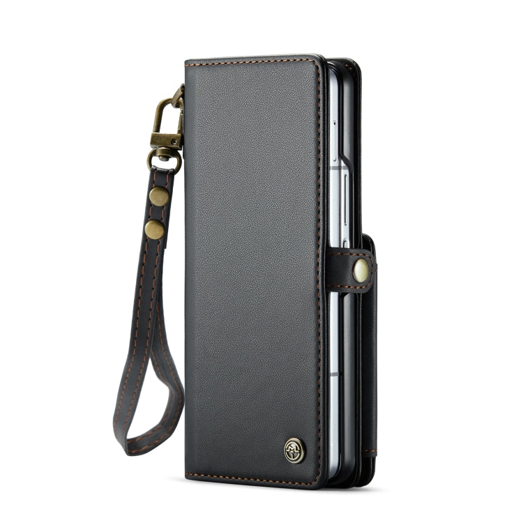 For Samsung Galaxy Z Fold6 5G CaseMe C22 PC+TPU Business Style RFID Anti-theft Lanyard Leather Phone Case with Pen Slot(Black) - free shipping - PMC Jewellery - Order now!