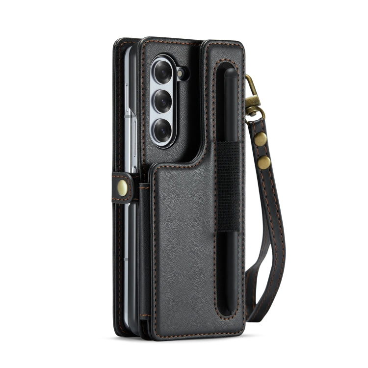 For Samsung Galaxy Z Fold6 5G CaseMe C22 PC+TPU Business Style RFID Anti-theft Lanyard Leather Phone Case with Pen Slot(Black) - free shipping - PMC Jewellery - Order now!