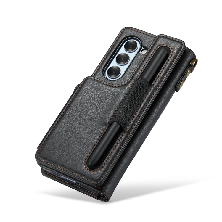 For Samsung Galaxy Z Fold6 5G CaseMe C22 PC+TPU Business Style RFID Anti-theft Lanyard Leather Phone Case with Pen Slot(Black) - free shipping - PMC Jewellery - Order now!