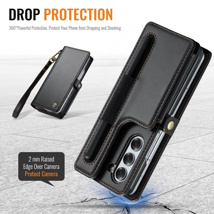 For Samsung Galaxy Z Fold6 5G CaseMe C22 PC+TPU Business Style RFID Anti-theft Lanyard Leather Phone Case with Pen Slot(Black) - free shipping - PMC Jewellery - Order now!
