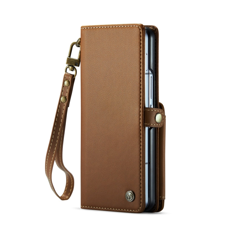 For Samsung Galaxy Z Fold6 5G CaseMe C22 PC+TPU Business Style RFID Anti-theft Lanyard Leather Phone Case with Pen Slot(Brown) - free shipping - PMC Jewellery - Order now!